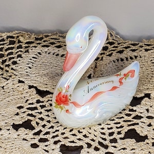 Vintage Fenton Swan Figurine, Iridescent Glass  Swan Figure, 40th Anniversary Gift, Fenton Swan,  Feneton Gift