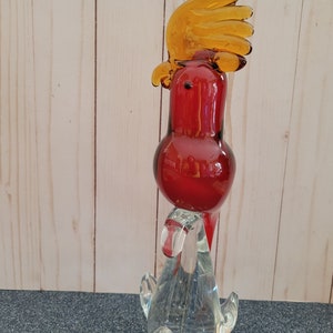 Murano Glass Cockatoo, Murano Glass Parrot, Murano Bird,  Art Glass Parrot, Collectible Parrots Murano Red Parrot