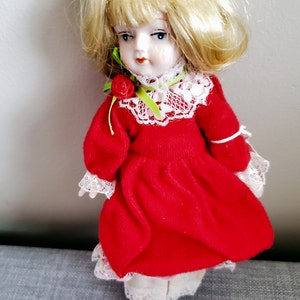 Vtg Porcelain 8 inch doll soft body, Miniature Porcelain doll, Collectible Dolls, Small Porcelain Dolls