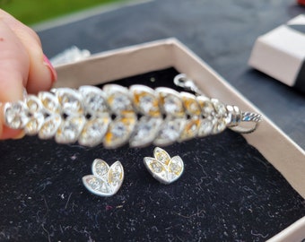 Avon Rhinestone Leaf Necklace, Bracelet and Earrings Set