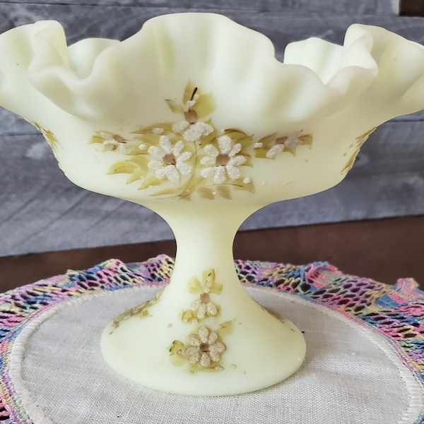 Fenton Custard Compote, Fenton Daisies on Custard Compote, 7429, Vintage Fenton, Fenton Pedestal , Fenton, Compotes