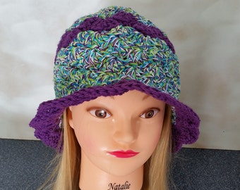 Ladies Sun Hat, Sun Bonnet, Cotton Hat, Women's Hat, Women's Sun Hat, Purple Hat Brim Hat, Crocheted Hat