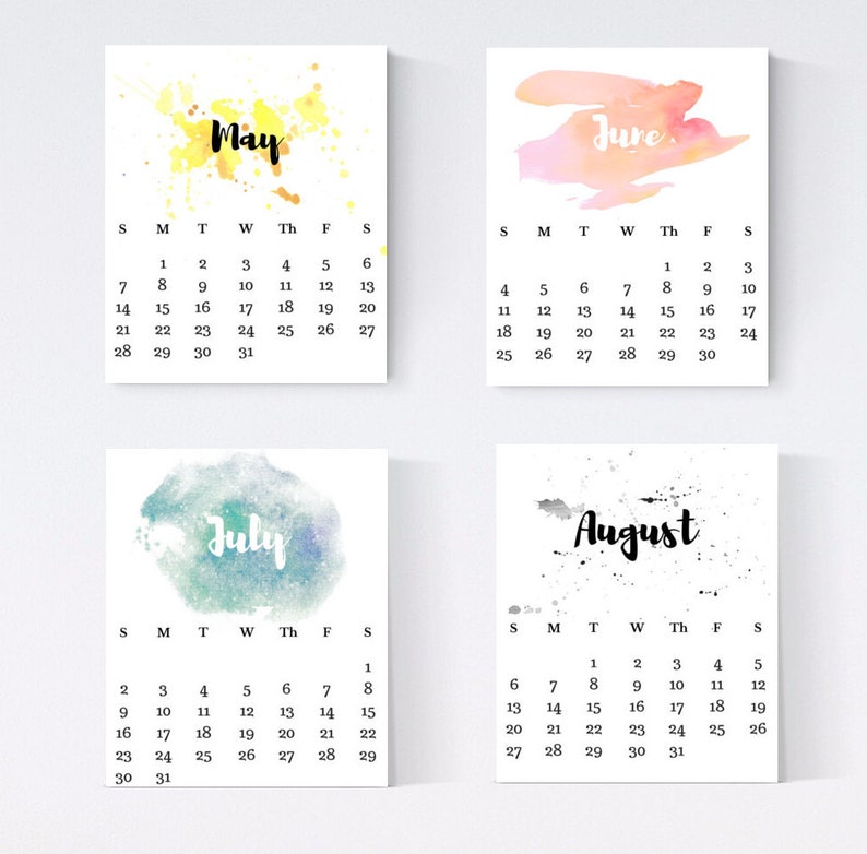 Printable 2021 Calendar - Watercolor Calendar 8x10 - 12 Month Calendar ...