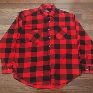 Large 80's Van Cort Sport Shirt button up lumberjack red black 1980's vintage flannel E
