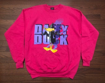 XL 1994 Daffy Duck sweatshirt men's pink purple vintage 90's Warner Bros 1990's