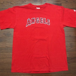 Large 2002 Anaheim Angels men&#39;s World Series T shirt Adidas red white blue gold California baseball vintage early 2000&#39;s E