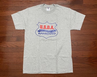 NEW Medium 90's U.S.D.A. Approved Bottom Roast T shirt men's gray blue red vintage 1990's beef meat Bullseye Productions USDA E