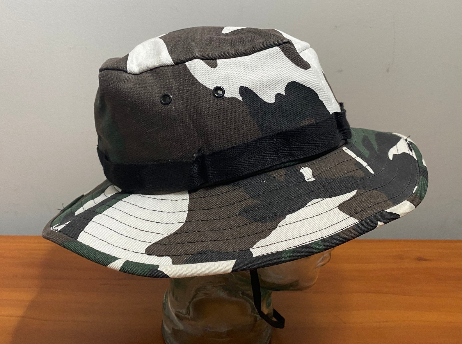 Medium Vintage Camouflage Bucket Hat Black Green White Made in Etsy