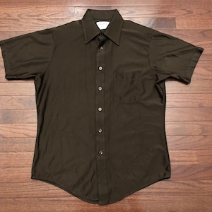 Large 80&#39;s Qiana by DuPont men&#39;s s/s button up shirt brown casual wear vintage 1980&#39;s nylon E