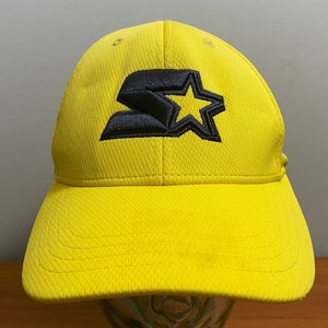90&#39;s Starter baseball cap flex fit hat yellow dark blue vintage 1990&#39;s one size E