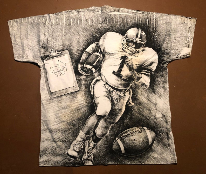 XL 90/'s Yukon Millers High School football T shirt men/'s vintage Screen Stars 1990/'s white black red Oklahoma all over print AOP