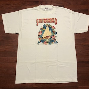 XL 1993 San Francisco Sailing T shirt men&#39;s vintage 1990&#39;s Tultex white red blue green 90&#39;s California sailboat CA E