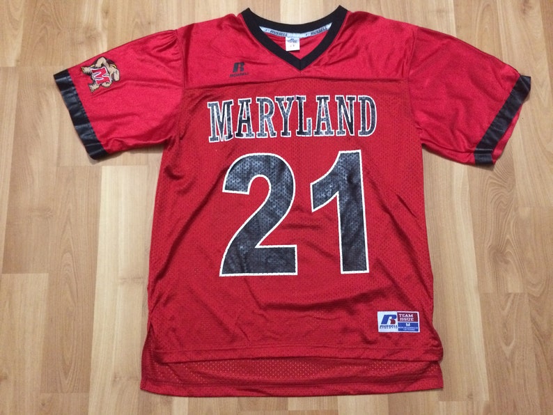 Medium 90s University Of Maryland Terps Football Jersey Russell Athletic Team Issue Terrapins Red Black White 1990s