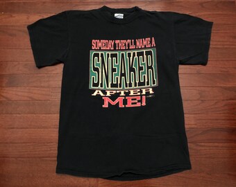 Large 90's Sneakerhead T shirt men's black Someday they'll name a sneaker after me vintage 1990's Tultex collector shoes E