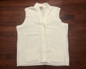 Large 80's The Fashion Place cardigan sweater vest knit size 42 vintage men's white 1980's Sears Roebuck and Co. E