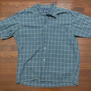 Large 80's Stussy s/s button up shirt men's vintage 1980's skateboard surf hip hop blue white plaid
