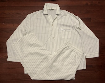 XL 1970's K-Mart pajama set button up shirt & pants blue striped night shirt suit vintage 70's E