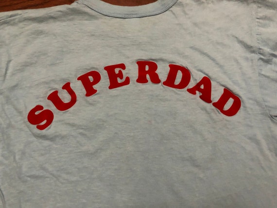 XL 70's Superdad men's T shirt light blue red yel… - image 4