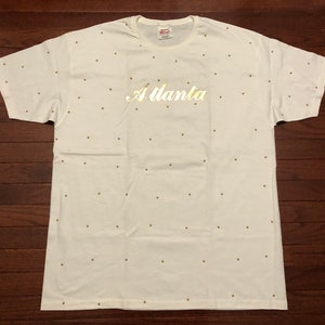 XL 90's Atlanta Georgia T shirt men's white gold w/ gold rivets vintage 1990's Hanes tourist bedazzled ATL E