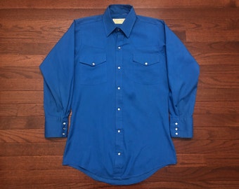 Small 70's The Western by Bellcraft pearl snap button up shirt men's blue vintage 1970's cowboy rancher ranch
