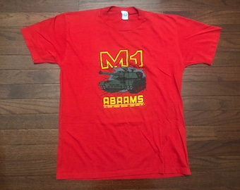 Medium 80's M1 Abrams Tank T shirt men's red vintage 1980's Artex U.S. Army Armor Center Fort Knox KY Kentucky