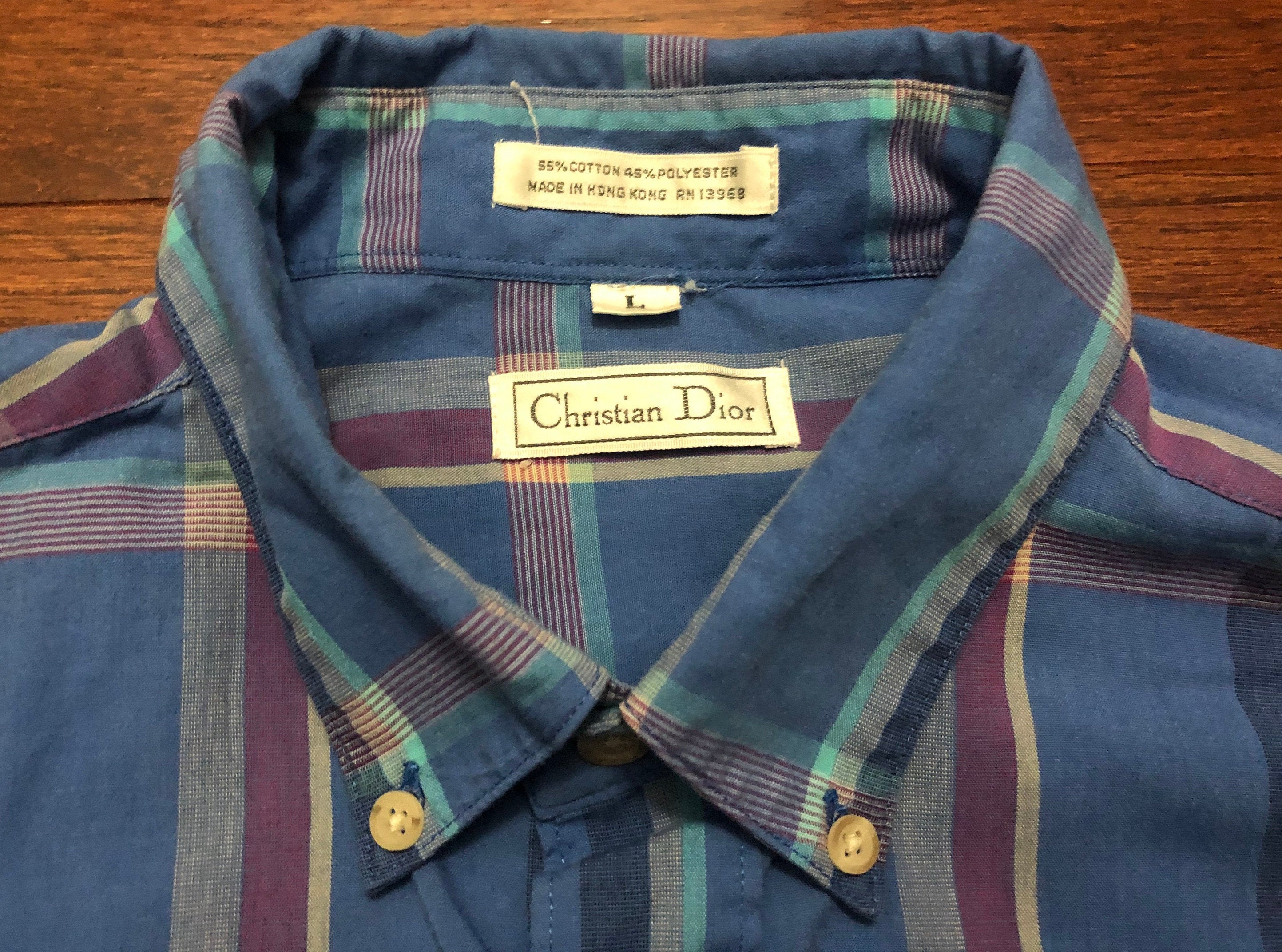 Large vintage Christian Dior men's dress shirt blue beige Etsy