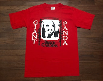 Large 1987 Busch Gardens Giant Panda T shirt men's vintage 1980's Oneita red white black 80's theme park bear 1988 E