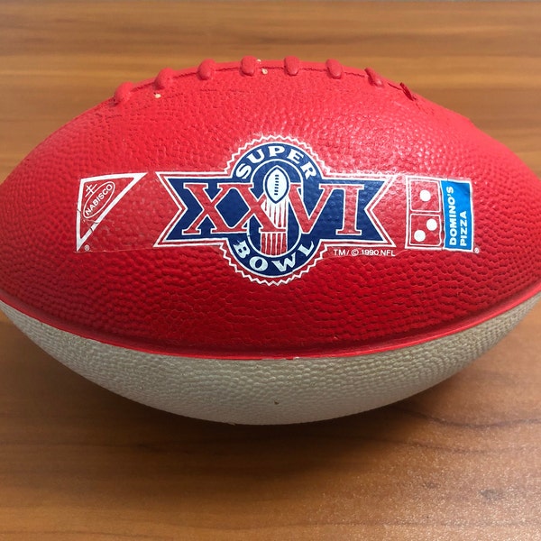 1990 Super Bowl XXVI soft football red white blue vintage 90's NFL Nabisco Domino's Pizza Washington Commanders Buffalo Bills 1990's