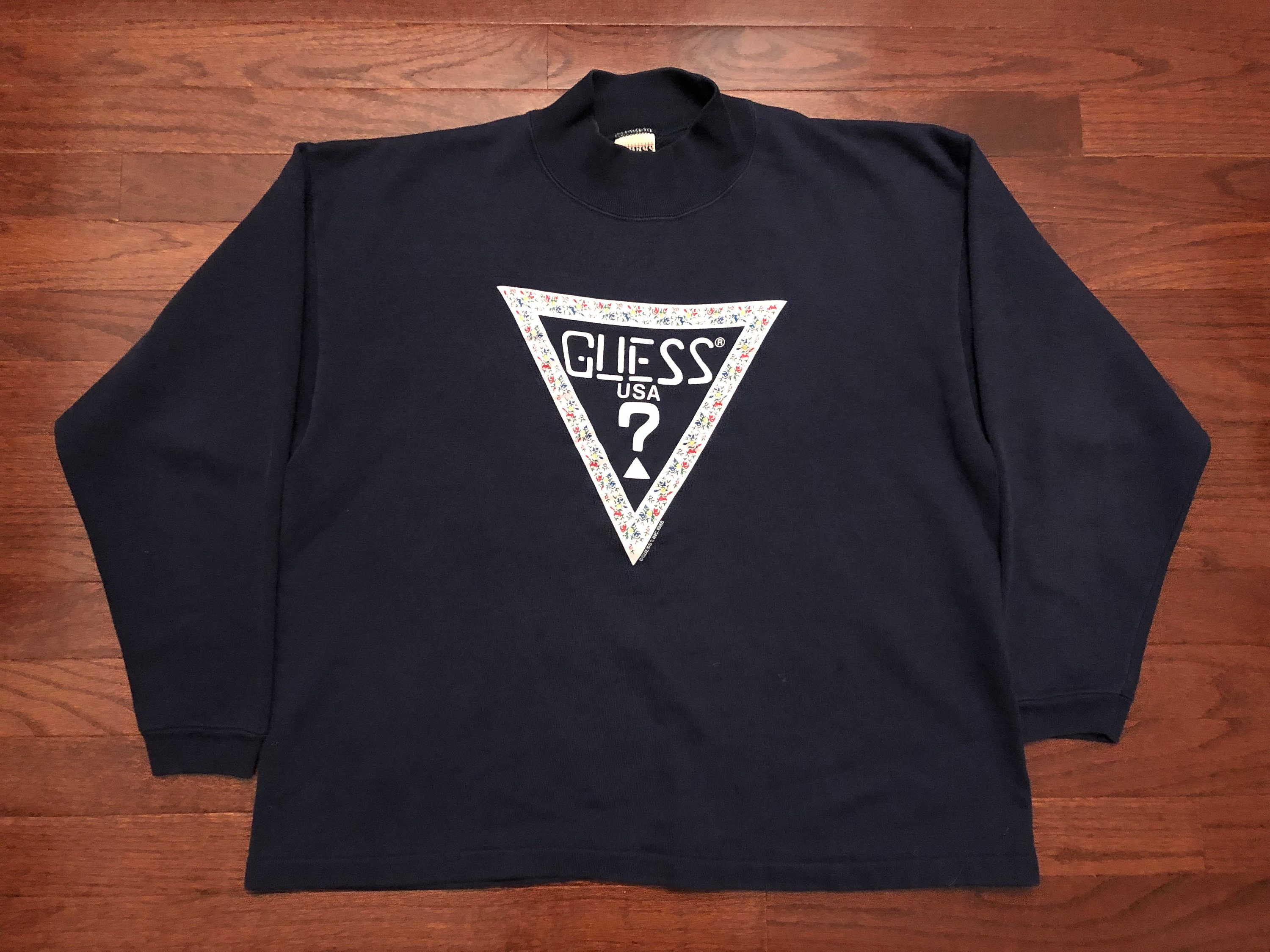 Women's Medium 1988 Guess Mock Neck Sweatshirt Ladies Blue
