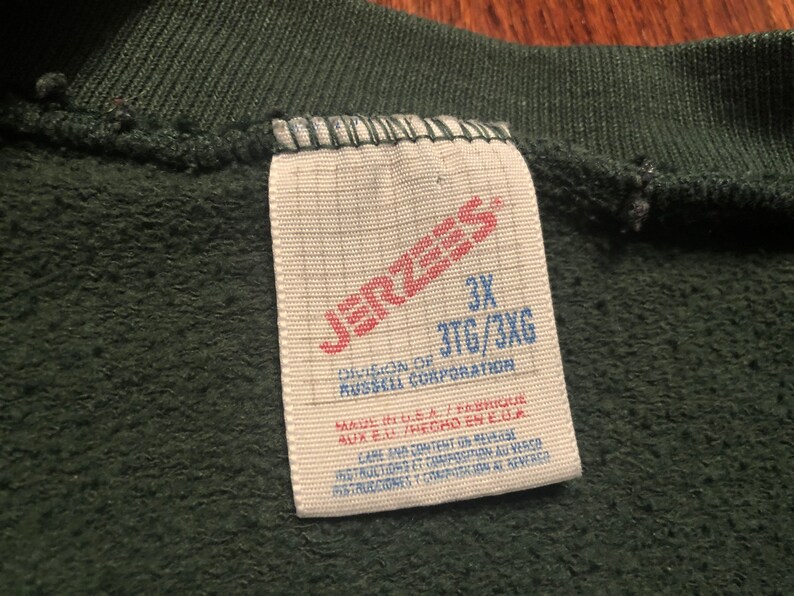 3XL 90/'s Jerzees men/'s sweatshirt green vintage crew neck crewneck 1990/'s plain blank XXXL