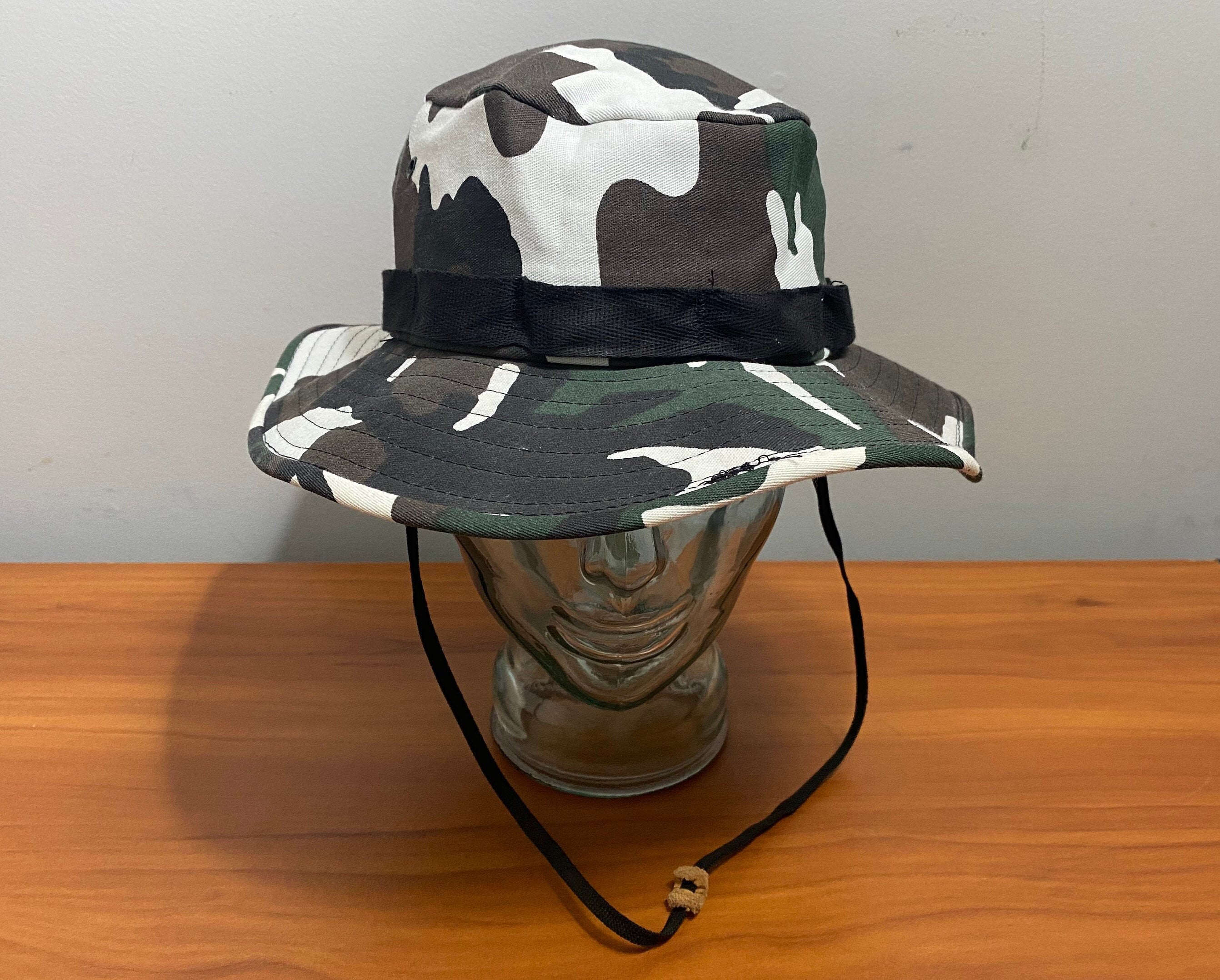 Medium vintage camouflage bucket hat black green white made in Etsy