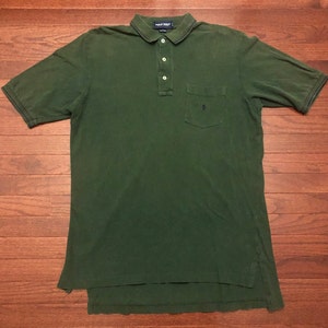 Large 90&#39;s Polo Golf Ralph Lauren one pocket polo shirt green blue vintage 1990&#39;s solid casual E