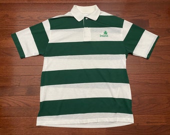 green and white striped polo