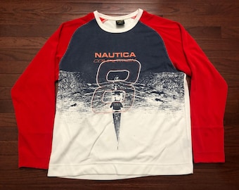 XL 90's Nautica Competition USA Rowing l/s shirt men's vintage red white blue 1990's streetwear E