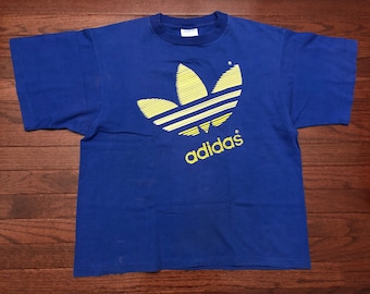 80s“adidas“USA製”両面プリ”フェード“襤褸“longt-shirt ✓USA製 80s adidas ロゴ Tシャツ 襤褸 フェード ヴィンテージ