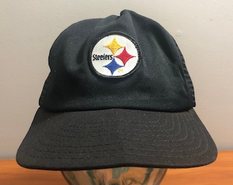 80's Pittsburgh Steelers snapback trucker cap baseball hat black yellow white vintage 1980's patch snap back Pennsylvania