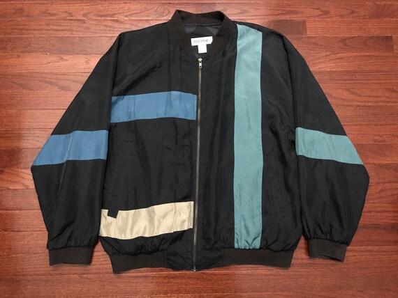 Large 80's silk windbreaker jacket vintage 1980's… - image 1