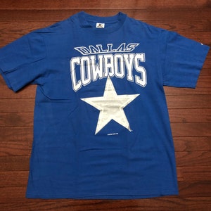 Large 1990 Dallas Cowboys men&#39;s T shirt vintage Starter 90&#39;s NFL Football blue silver white E