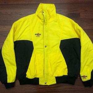 XL 80&#39;s Pennzoil Racing puffer jacket men&#39;s vintage 1980&#39;s Swingster yellow black NASCAR stock car racing E