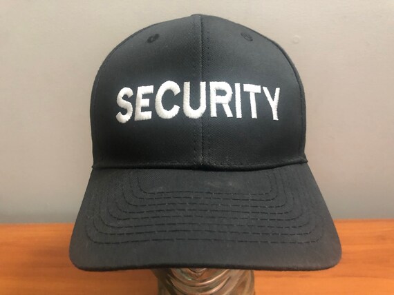 90's SECURITY snapback hat baseball cap black whi… - image 1