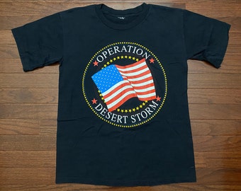 Medium 90's Operation Desert Storm T shirt men's black yellow red white blue vintage 1990's American Flag E