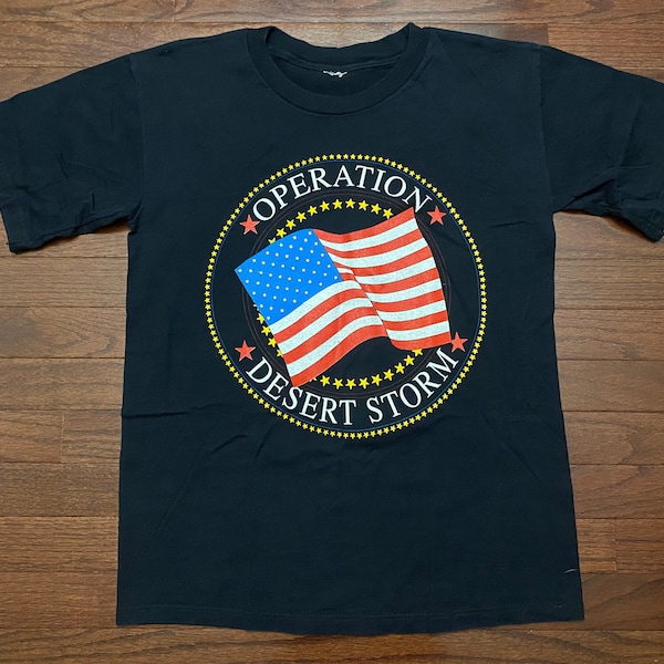 Medium 90's Operation Desert Storm T shirt men's black yellow red white blue vintage 1990's American Flag E