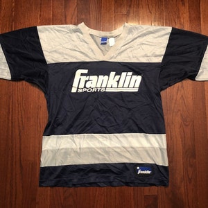 Large 80&#39;s Franklin Sports street hockey jersey men&#39;s blue gray white vintage 1980&#39;s lacrosse E