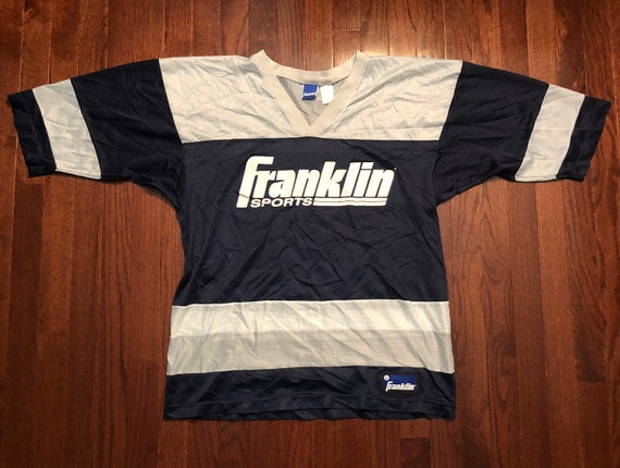 Large 80's Franklin Sports street hockey jersey men's blue gray white vintage 1980's lacrosse E