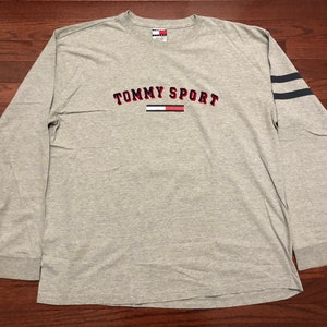 XL 90's Tommy Sport men's l/s T shirt gray blue red vintage 1990's Tommy Hilfiger Jeans long sleeve E