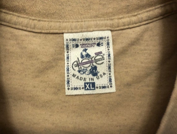 XL 1994 American Flag patchwork print T shirt tan… - image 6