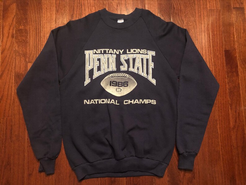 XL 1986 Penn State University Football men/'s sweatshirt vintage crewneck blue Nittany Lions National Champions blue 80/'s