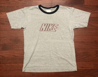 Kids Medium 1999 Nike T shirt heather gray black red youth vintage 1990's sportswear 90's E