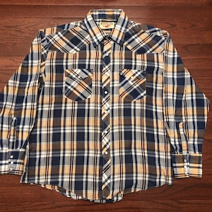 XL 80&#39;s Youngbloods Authentic Western pearl snap button up shirt blue beige white red vintage 1980&#39;s cowboy ranch rancher E