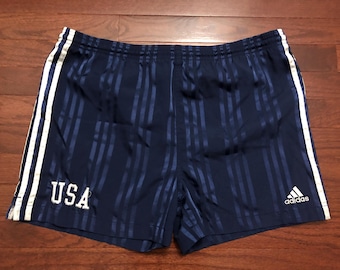 Kids XL 90's Adidas U.S.A. soccer shorts boy's blue white three stripes United States E